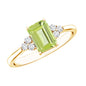 Emerald Cut Peridot Engagement Ring with Diamond Trio