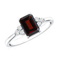 Natural Garnet Emerald Cut Engagement Ring with Diamond Trio