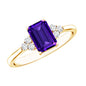 Real 1.4 Carat Amethyst Emerald Cut Engagement Ring with Diamond Trio