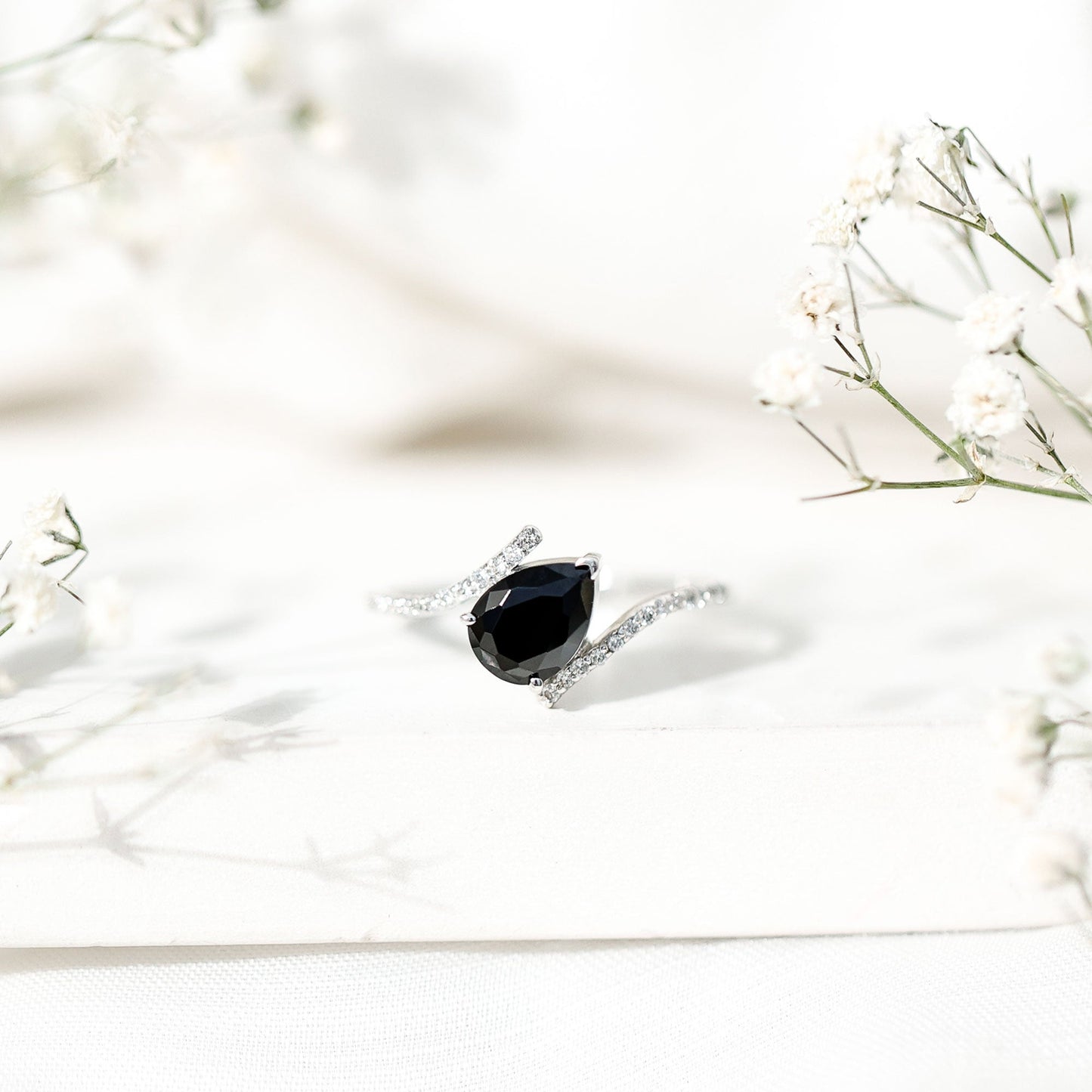 Certified 0.8 Carat Lab Grown Black and White Diamond Promise Ring with Bypass Shank