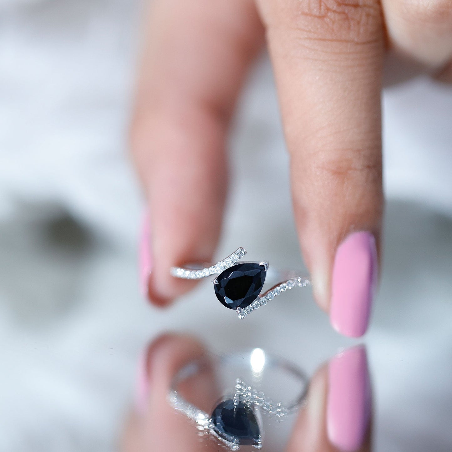 Certified 0.8 Carat Lab Grown Black and White Diamond Promise Ring with Bypass Shank