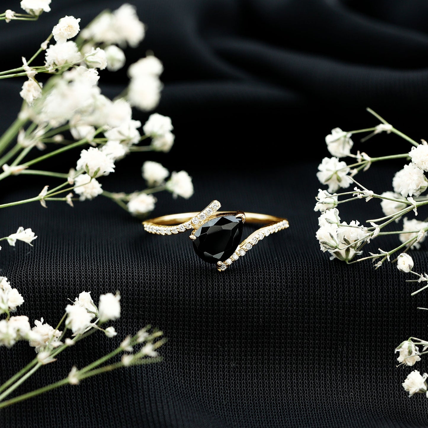 Certified 0.8 Carat Lab Grown Black and White Diamond Promise Ring with Bypass Shank