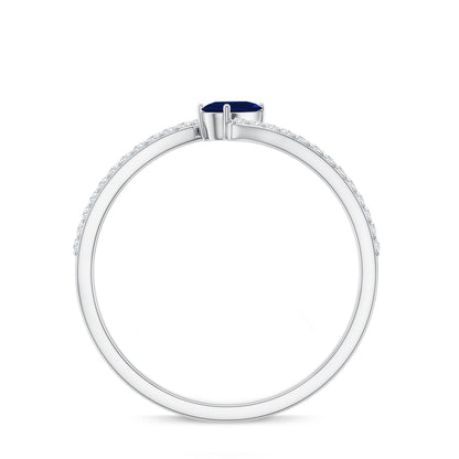 Tilted Pear Shaped Blue Sapphire Bypass Promise Ring with Diamond