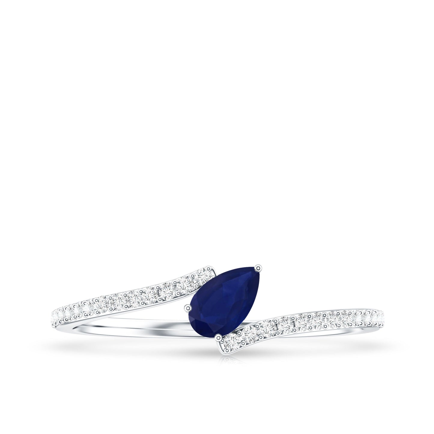 Tilted Pear Shaped Blue Sapphire Bypass Promise Ring with Diamond