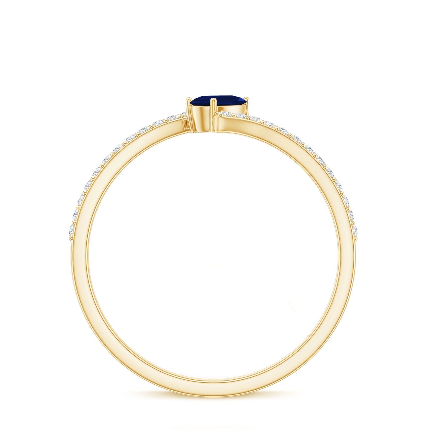 Tilted Pear Shaped Blue Sapphire Bypass Promise Ring with Diamond