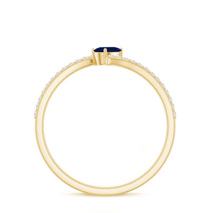 Tilted Pear Shaped Blue Sapphire Bypass Promise Ring with Diamond