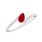 Tilted Pear Shape Ruby and Diamond Bypass Promise Ring