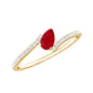 Tilted Pear Shape Ruby and Diamond Bypass Promise Ring