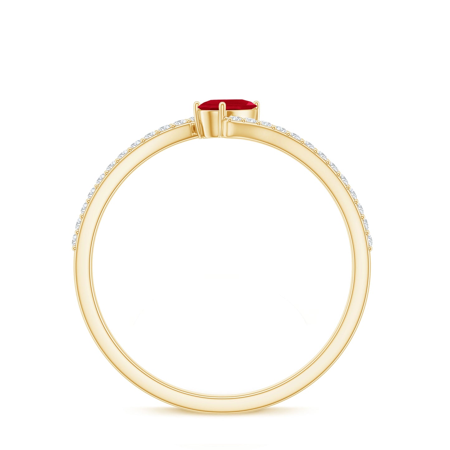 Tilted Pear Shape Ruby and Diamond Bypass Promise Ring