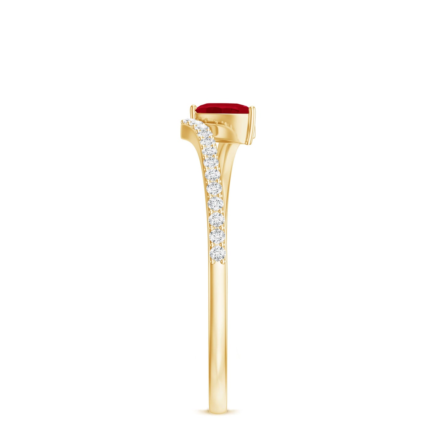Tilted Pear Shape Ruby and Diamond Bypass Promise Ring