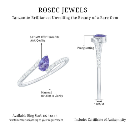 Natural Pear Shape Tanzanite Diamond Promise Ring for Engagement
