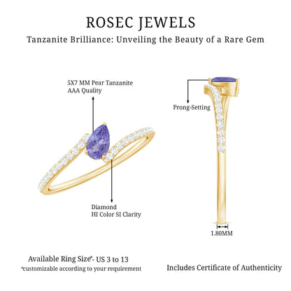 Natural Pear Shape Tanzanite Diamond Promise Ring for Engagement