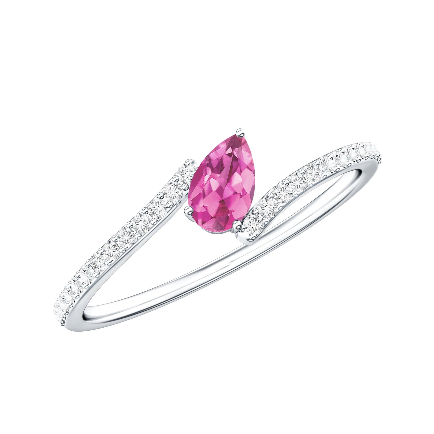 Tilted Pear Shape Pink Tourmaline and Diamond Bypass Promise Ring