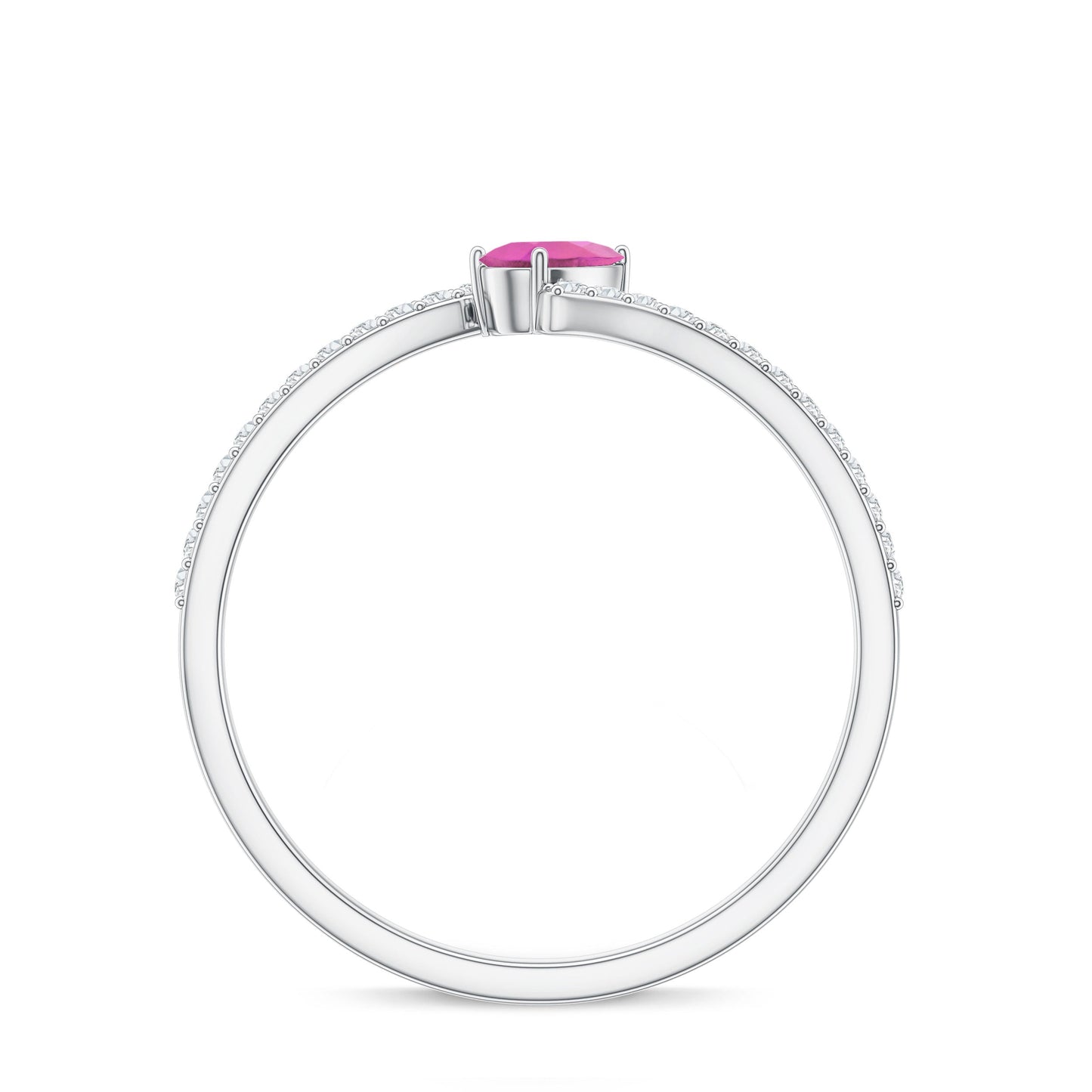 Tilted Pear Shape Pink Tourmaline and Diamond Bypass Promise Ring