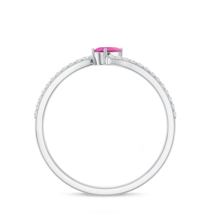 Tilted Pear Shape Pink Tourmaline and Diamond Bypass Promise Ring