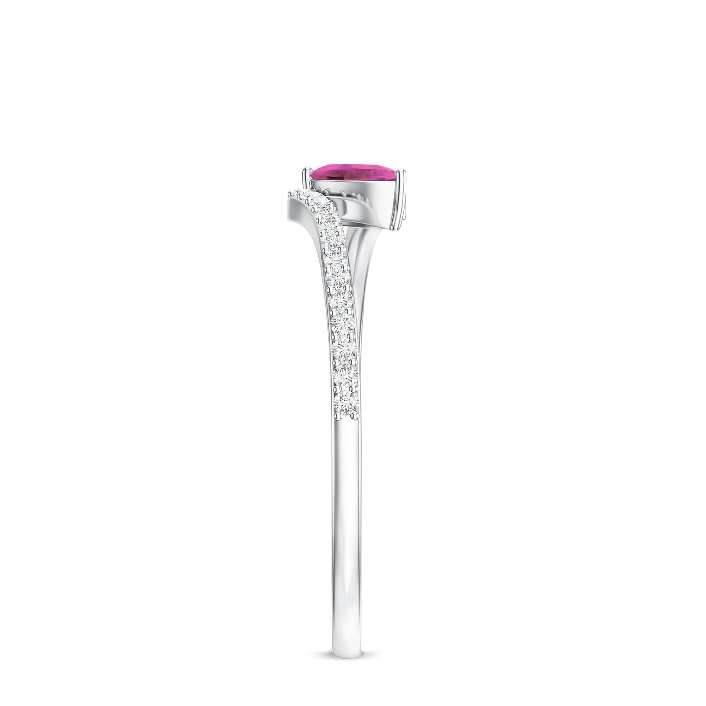 Tilted Pear Shape Pink Tourmaline and Diamond Bypass Promise Ring