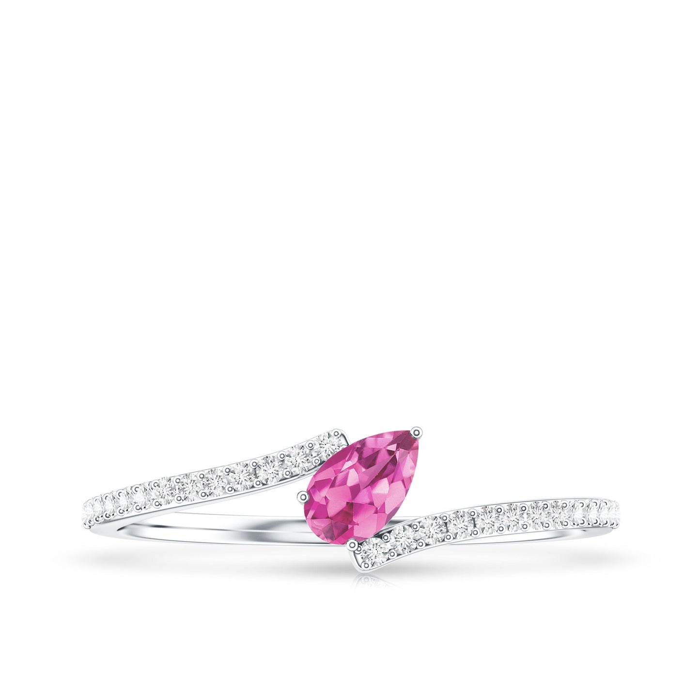Tilted Pear Shape Pink Tourmaline and Diamond Bypass Promise Ring