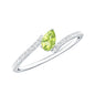 Natural Pear Shape Peridot Promise Ring with Bypass Diamond