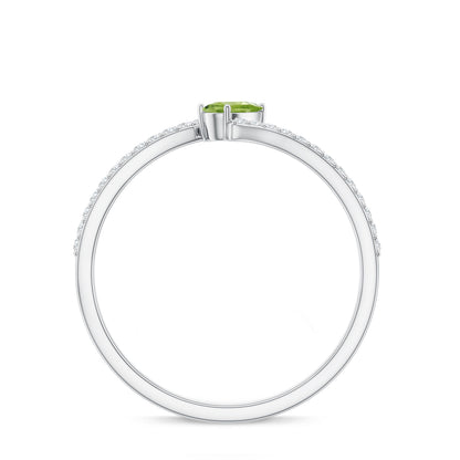 Natural Pear Shape Peridot Promise Ring with Bypass Diamond