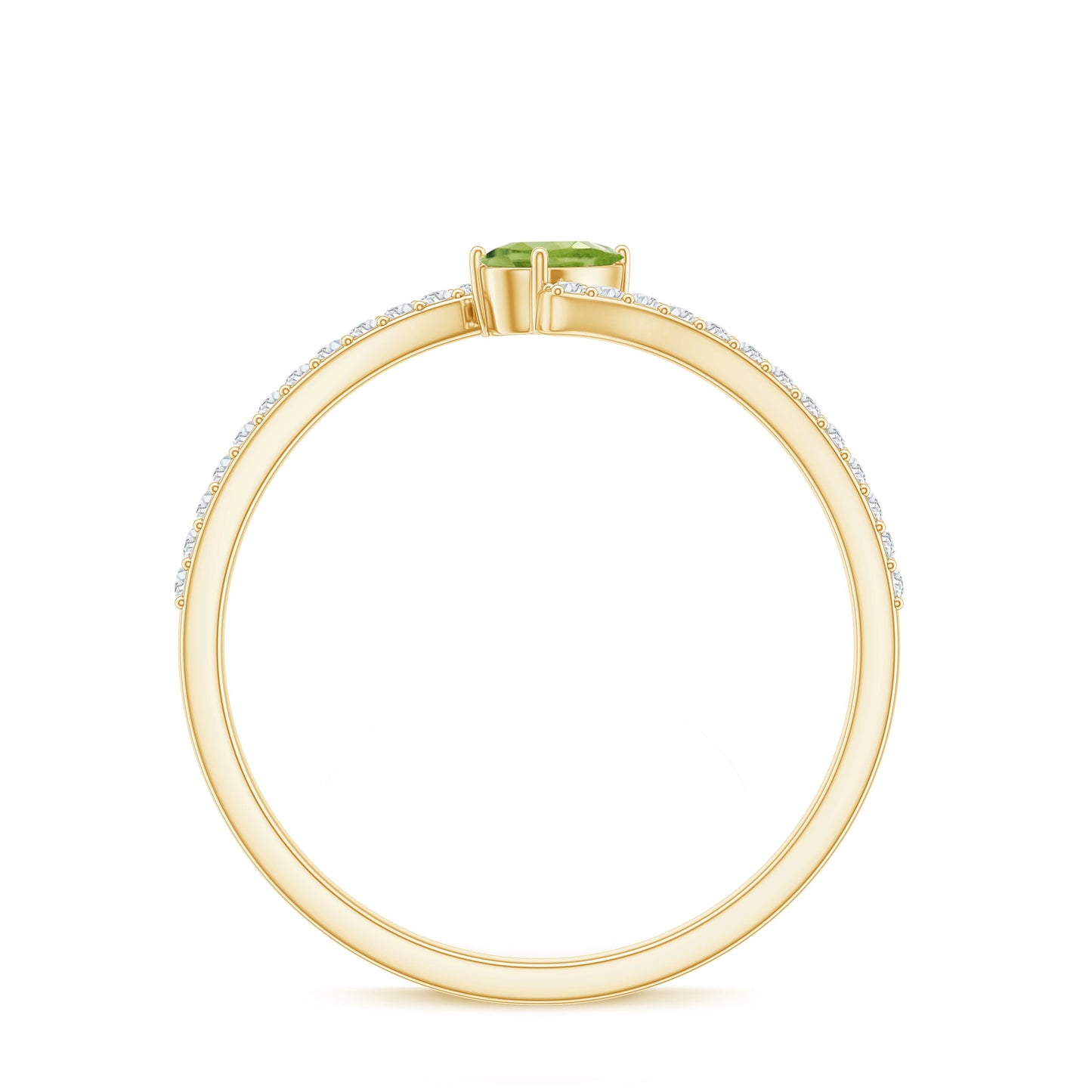 Natural Pear Shape Peridot Promise Ring with Bypass Diamond