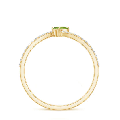 Natural Pear Shape Peridot Promise Ring with Bypass Diamond