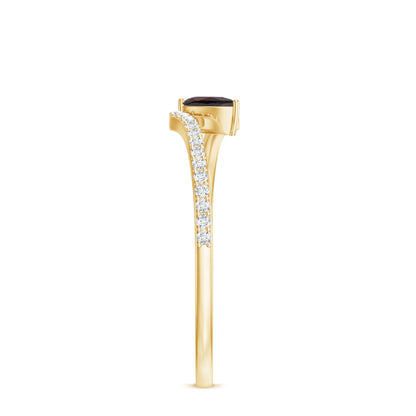 Real Pear Shape Garnet Promise Ring with Diamond Bypass Shank