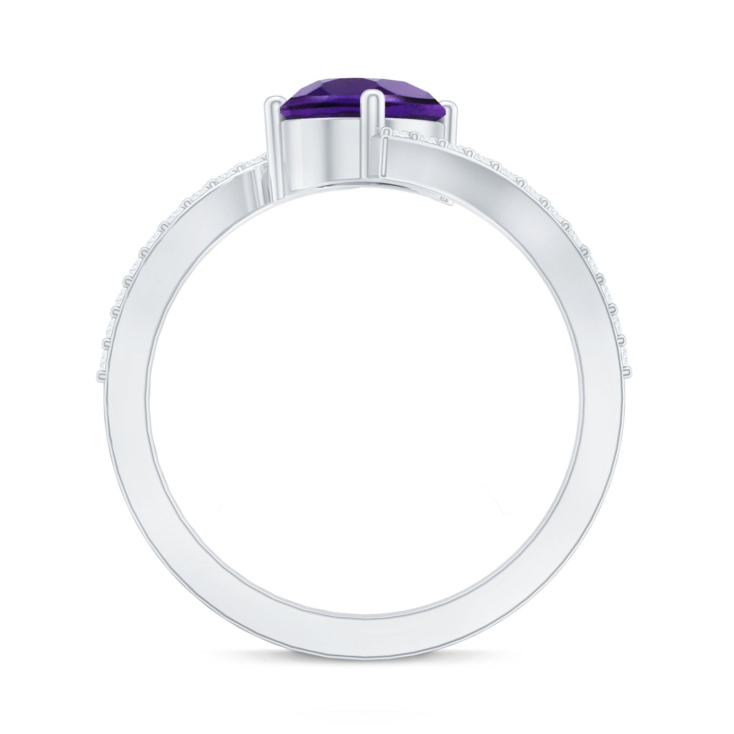 Tilted Pear Shape Solitaire Amethyst Bypass Promise Ring with Diamond