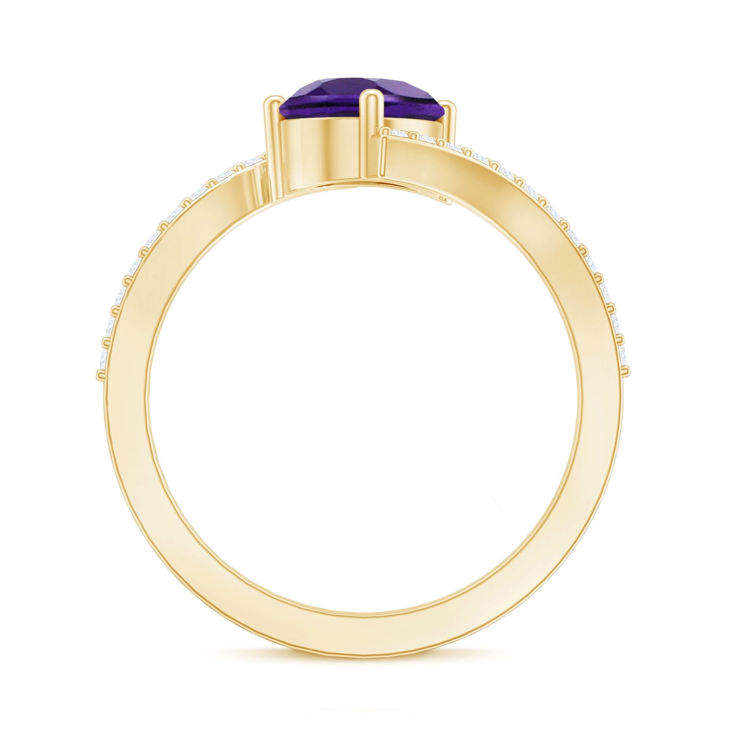 Tilted Pear Shape Solitaire Amethyst Bypass Promise Ring with Diamond