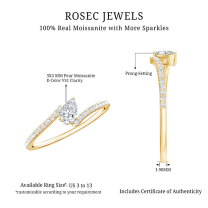 Pear Shaped Moissanite Bypass Promise Ring for Her