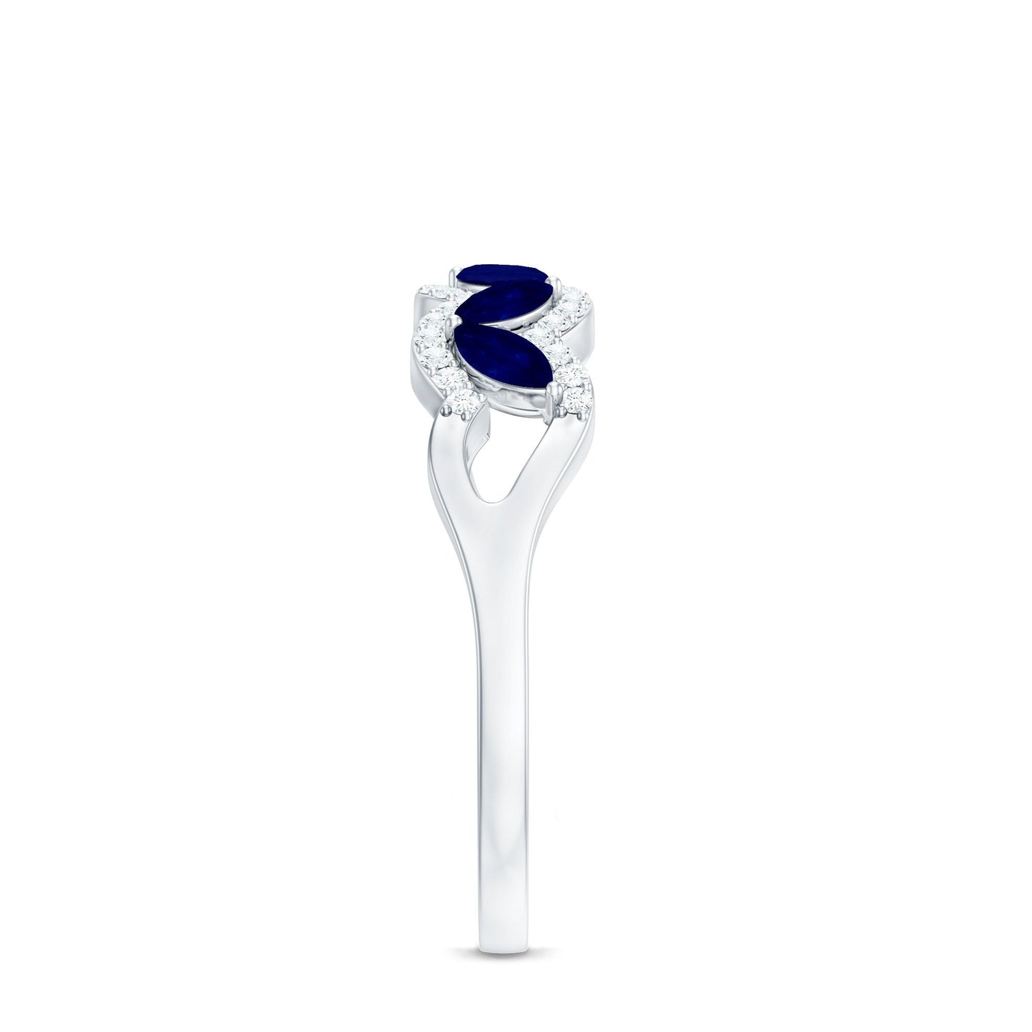 Certified Marquise Cut Blue Sapphire and Diamond Wedding Anniversary Band Ring