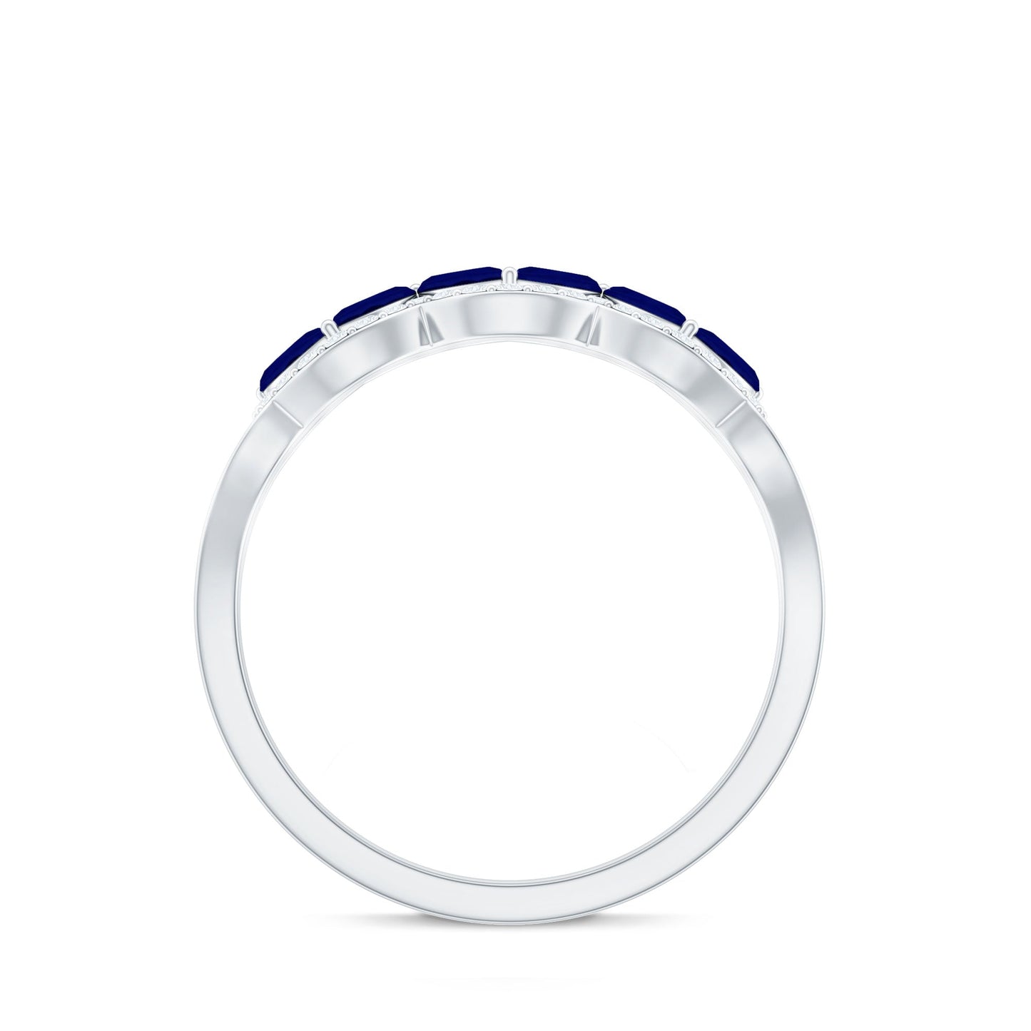 Certified Marquise Cut Blue Sapphire and Diamond Wedding Anniversary Band Ring