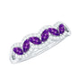 Real Marquise Amethyst Half Eternity Band Ring with Diamond