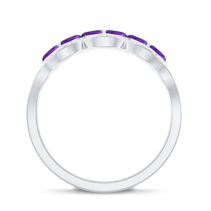 Real Marquise Amethyst Half Eternity Band Ring with Diamond