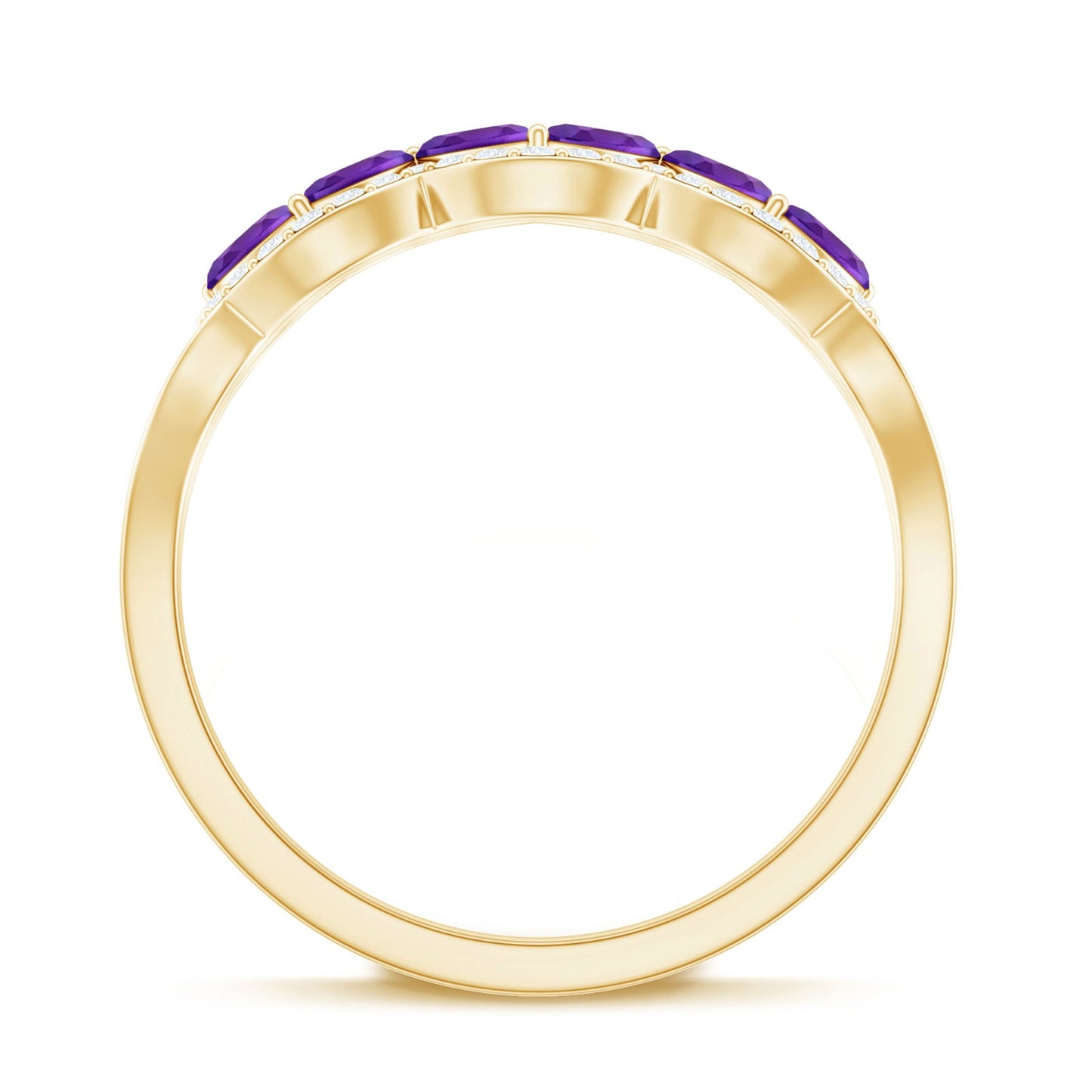 Real Marquise Amethyst Half Eternity Band Ring with Diamond