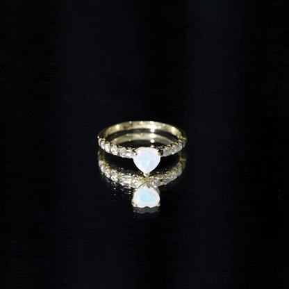 0.75 Carat Heart Shape Ethiopian Opal and Diamond Engagement Ring