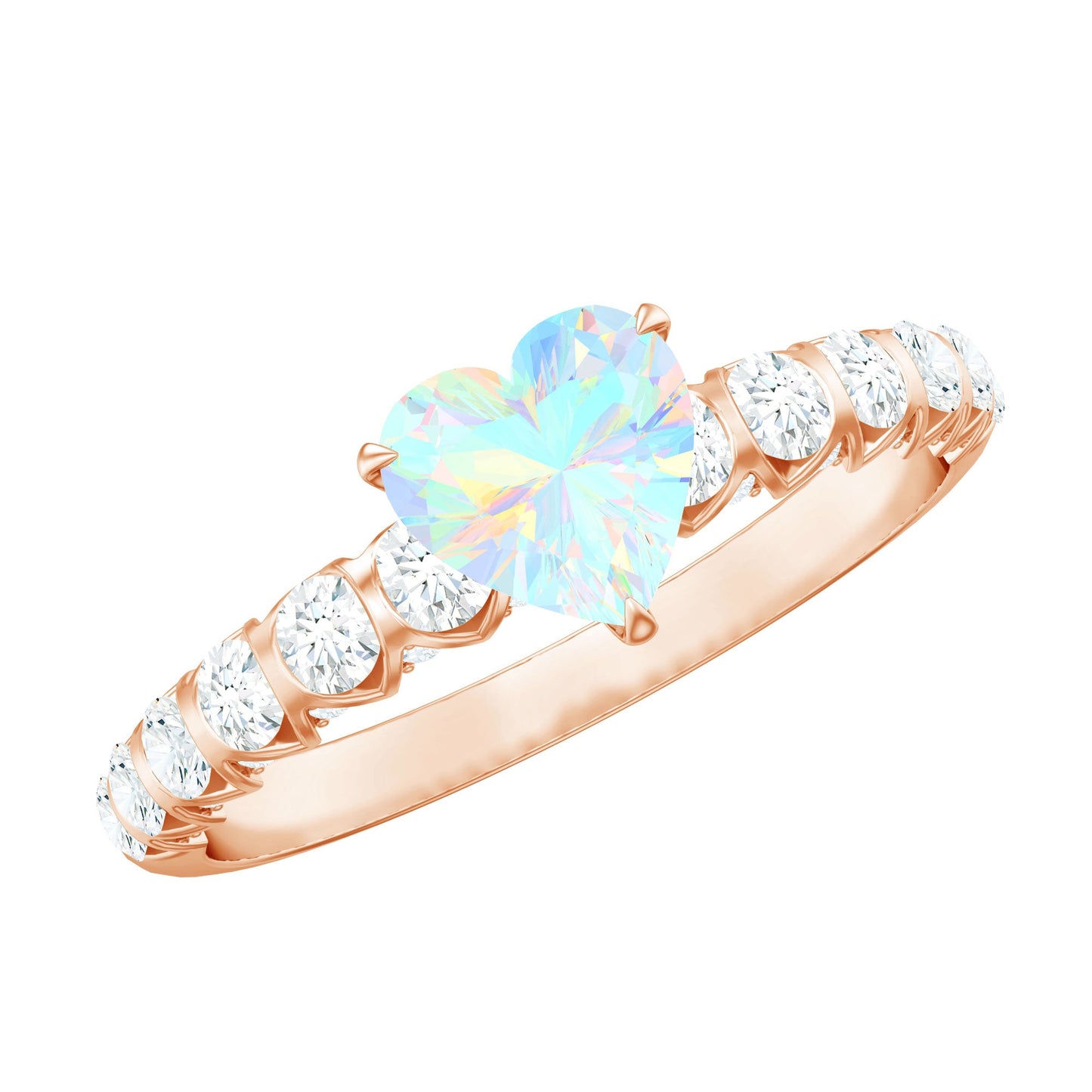0.75 Carat Heart Shape Ethiopian Opal and Diamond Engagement Ring