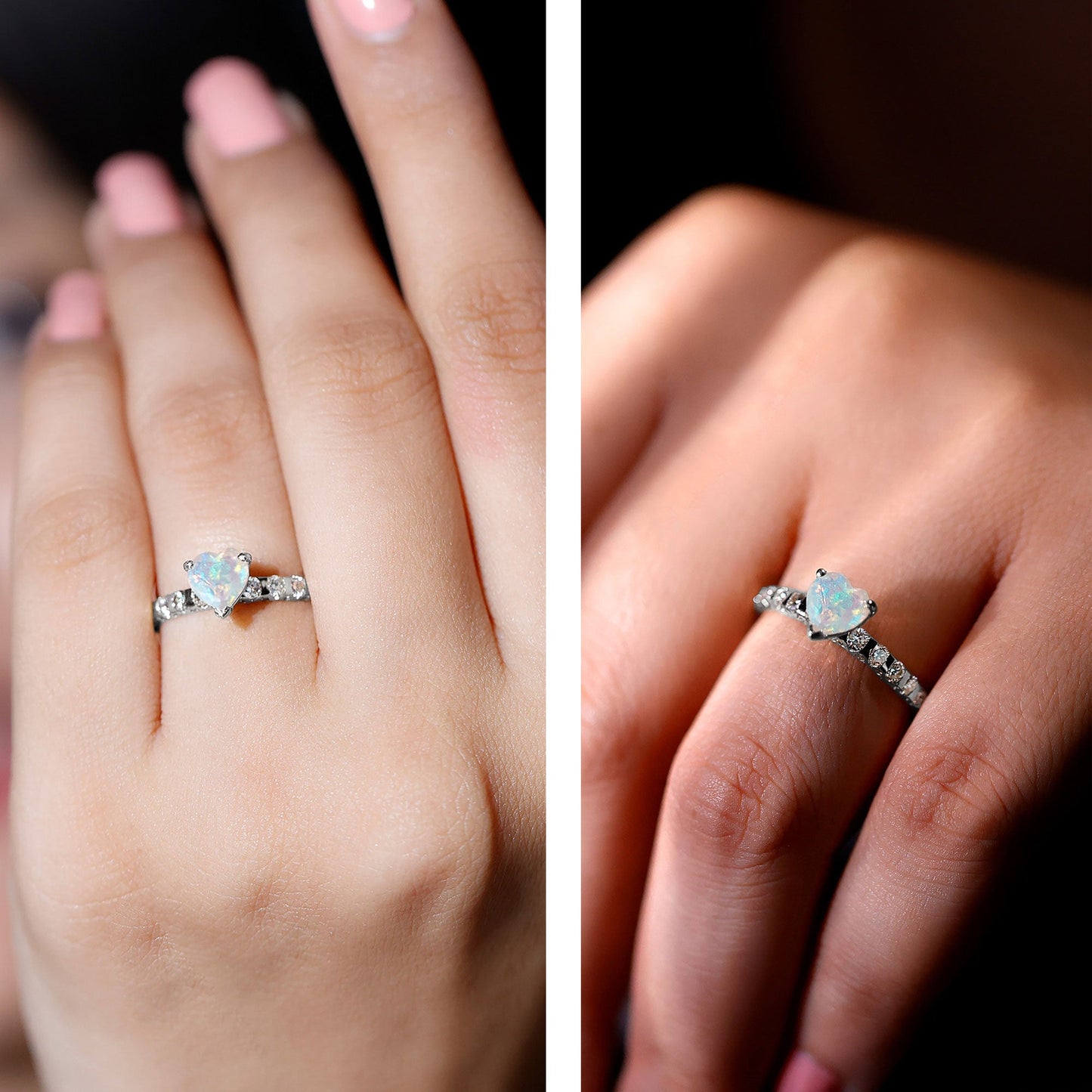 0.75 Carat Heart Shape Ethiopian Opal and Diamond Engagement Ring