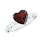 Natural 4 Carat Garnet Heart Engagement Ring with Diamond Side Stones