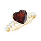 Natural 4 Carat Garnet Heart Engagement Ring with Diamond Side Stones