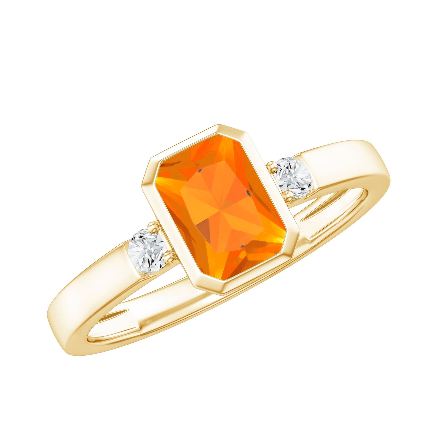 1 Carat Fire Opal Emerald Cut Engagement Ring with Diamond