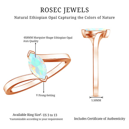 Natural Marquise Ethiopian Rainbow Opal Promise Ring with Bypass Shank