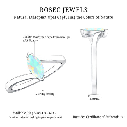 Natural Marquise Ethiopian Rainbow Opal Promise Ring with Bypass Shank