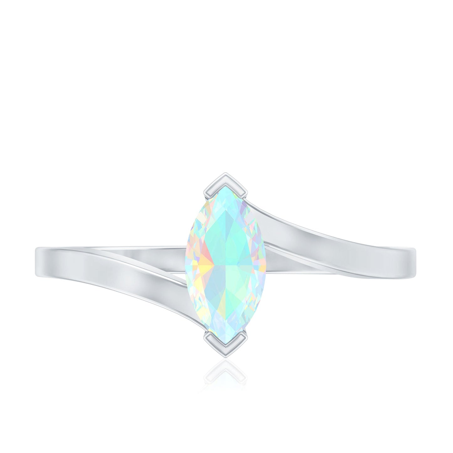 Natural Marquise Ethiopian Rainbow Opal Promise Ring with Bypass Shank