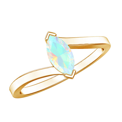Natural Marquise Ethiopian Rainbow Opal Promise Ring with Bypass Shank