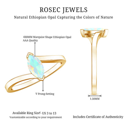 Natural Marquise Ethiopian Rainbow Opal Promise Ring with Bypass Shank