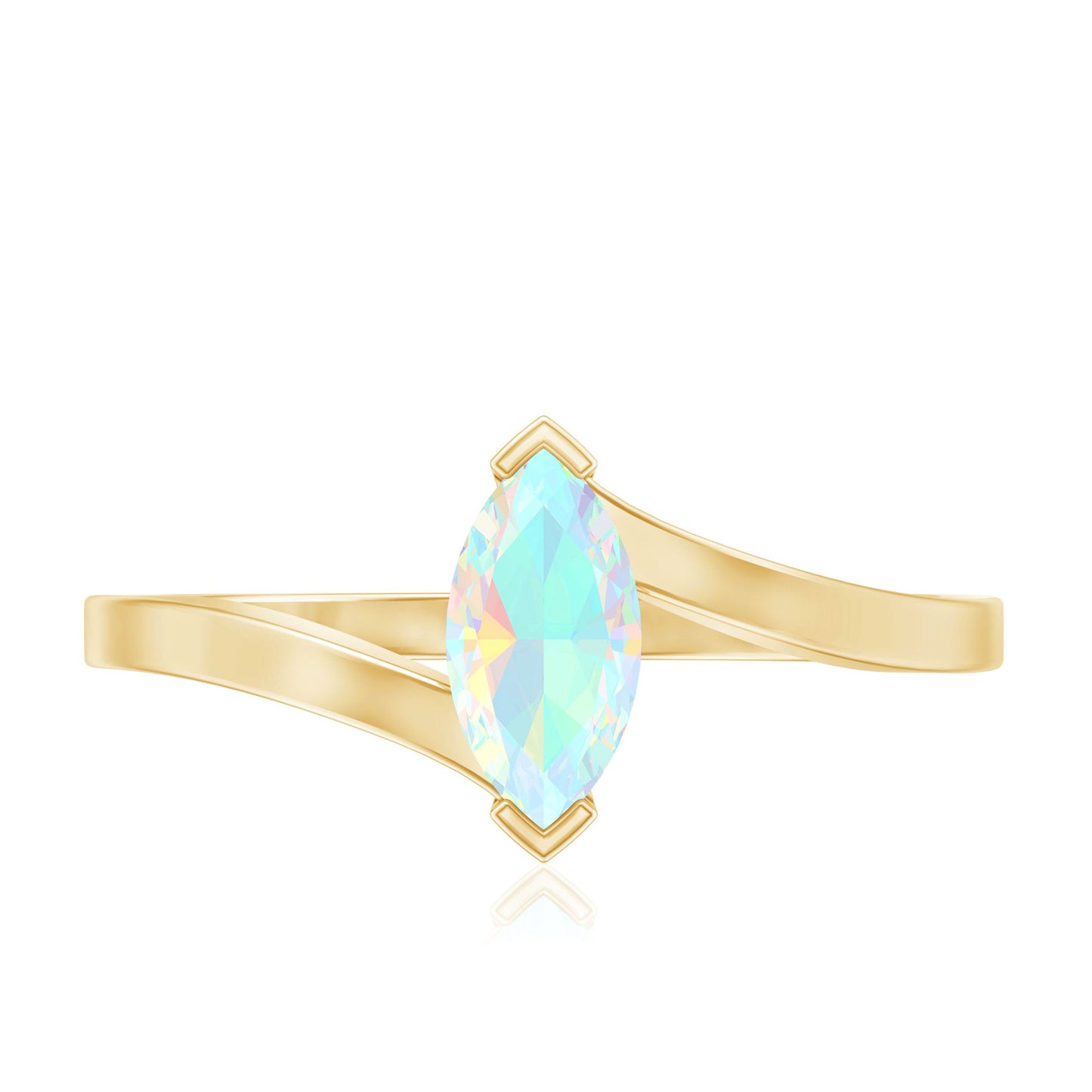 Natural Marquise Ethiopian Rainbow Opal Promise Ring with Bypass Shank