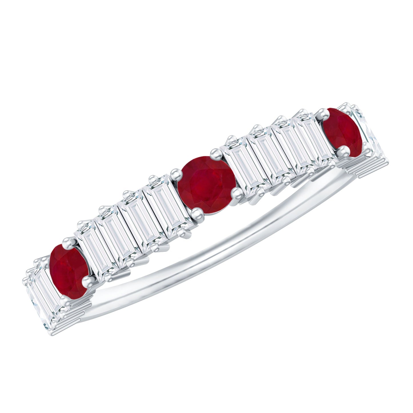 Real Ruby Diamond Half Eternity Band Ring for Women