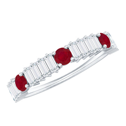 Real Ruby Diamond Half Eternity Band Ring for Women