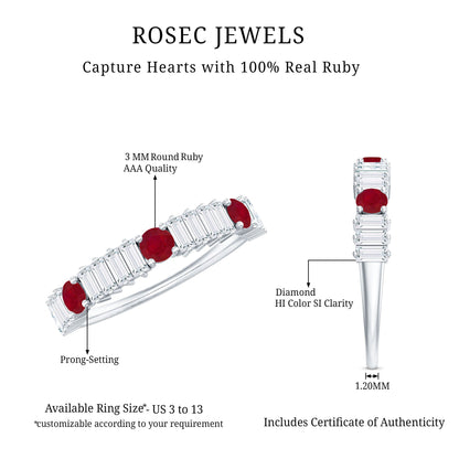 Real Ruby Diamond Half Eternity Band Ring for Women