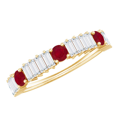 Real Ruby Diamond Half Eternity Band Ring for Women
